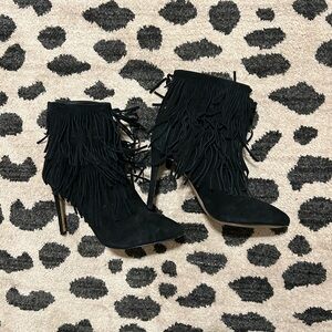 Elegant Black Fringe Heeled Boots